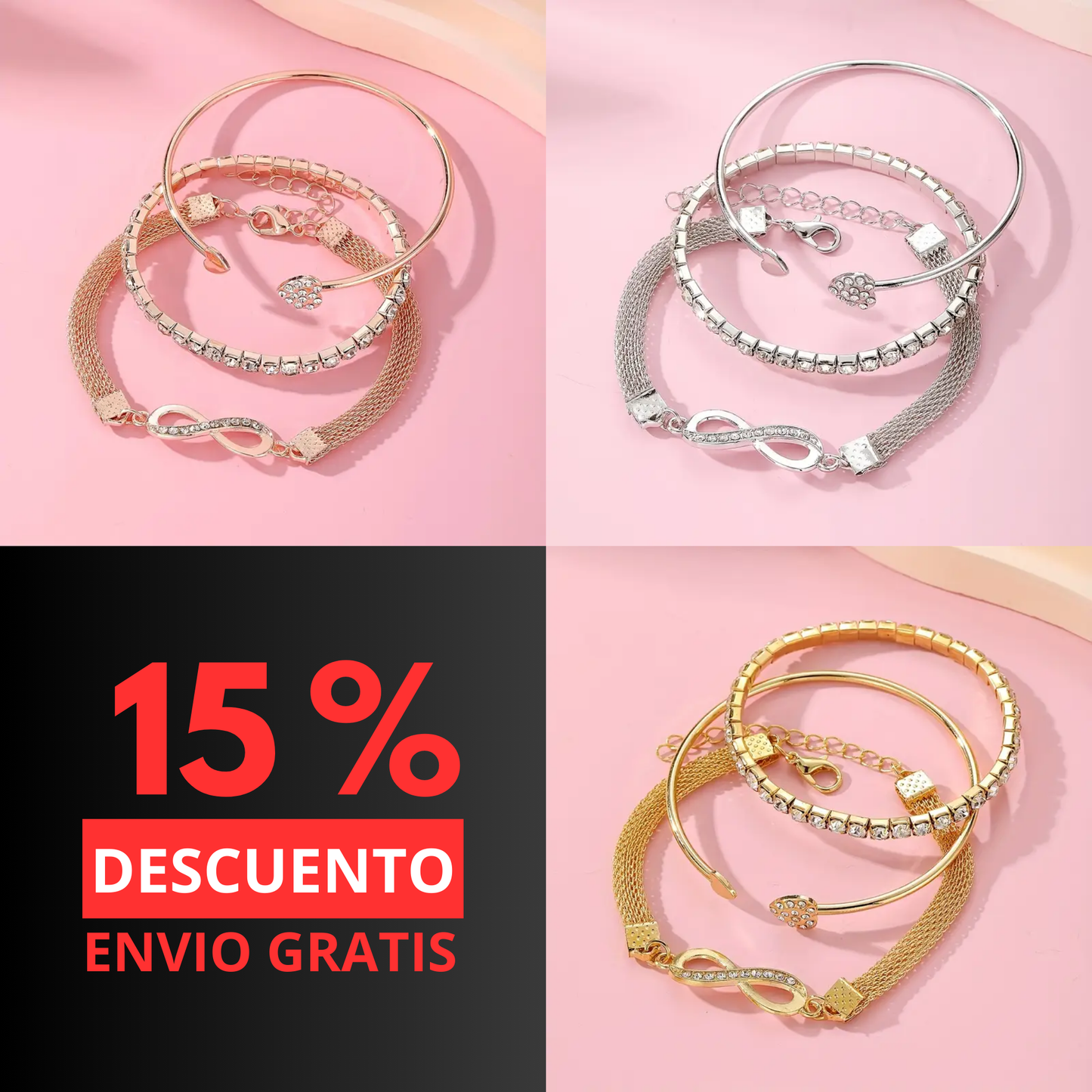 SET 3 PIEZAS PULSERAS DE PIEDRAS ELEGANTE