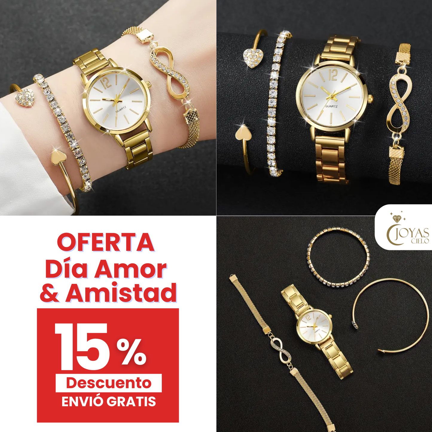 Set 4 piezas reloj + pulseras