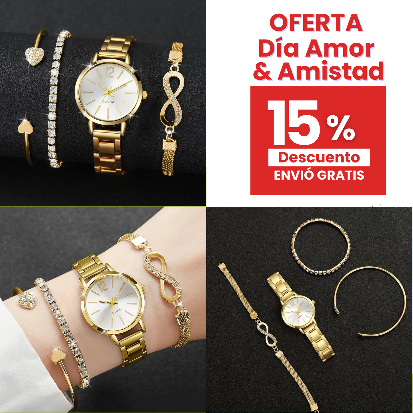 Set 4 piezas reloj + pulseras