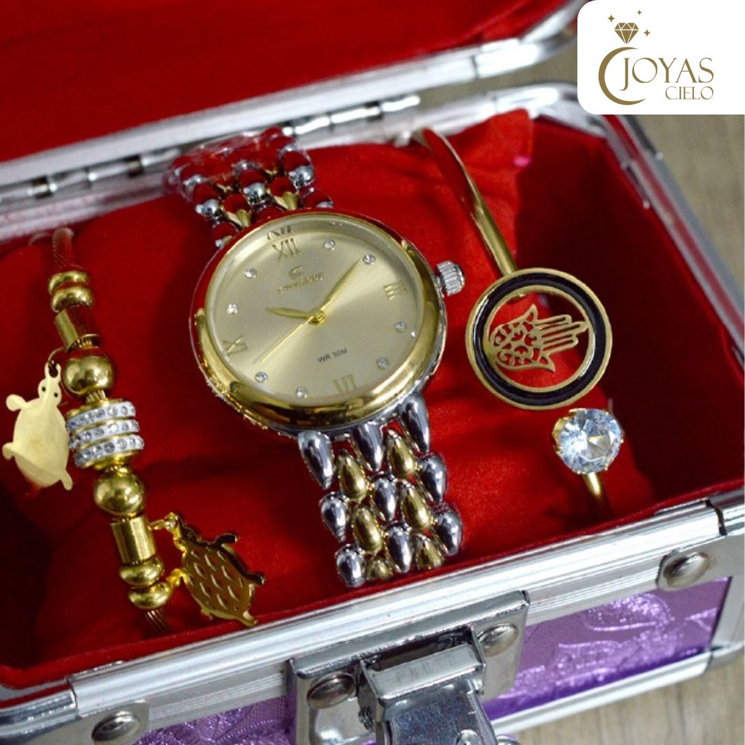 Set de Reloj y Pulseras con Estuche