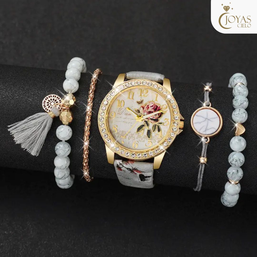 Set Reloj de Cuarzo para Mujer Elegante