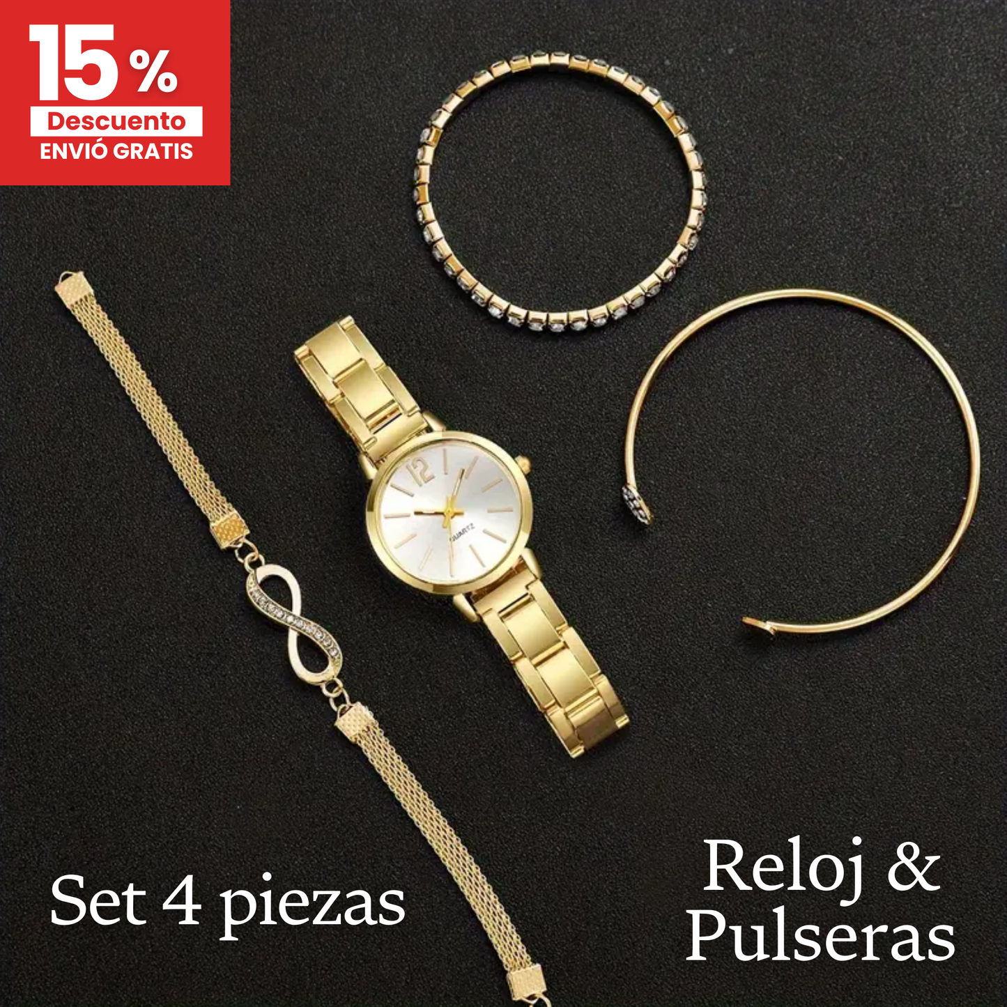 Set 4 piezas reloj + pulseras