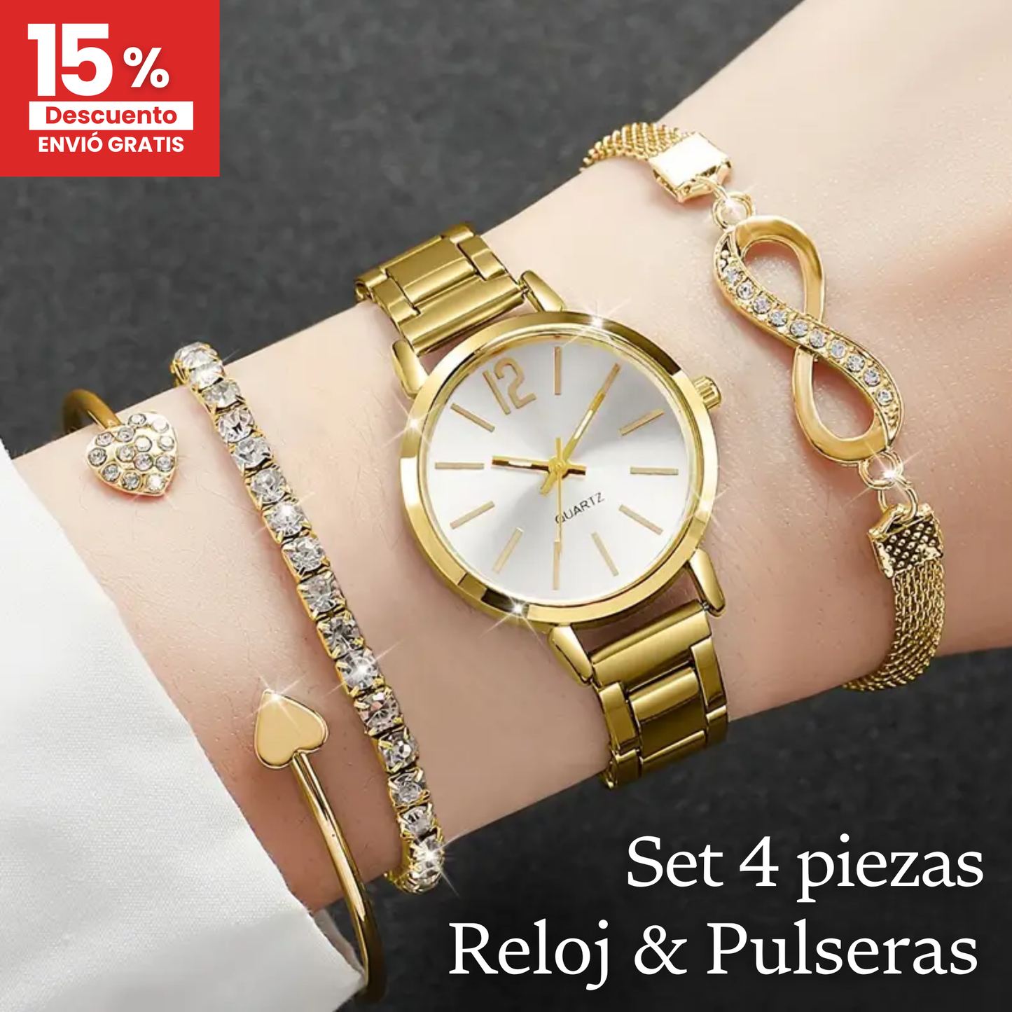 Set 4 piezas reloj + pulseras