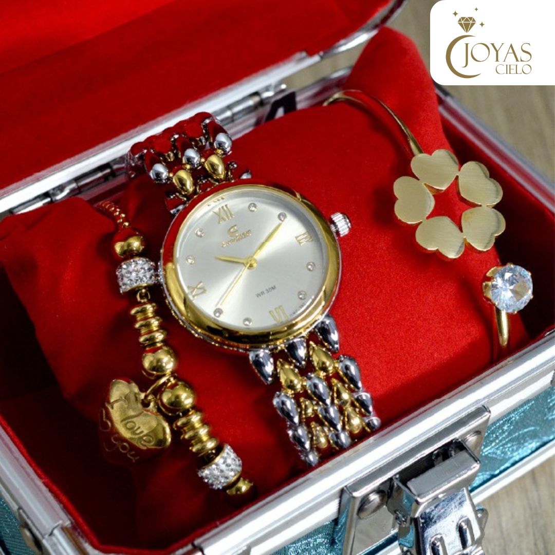 Set de Reloj y Pulseras con Estuche