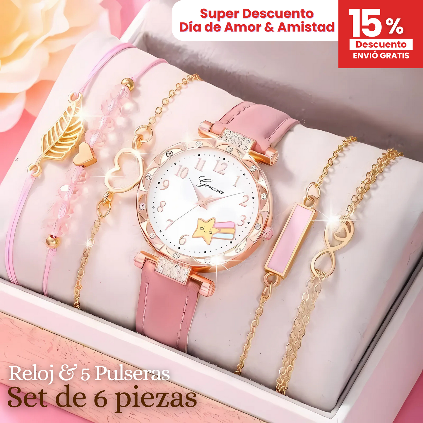 Set de 6 Piezas: Reloj y Pulseras Elegantes para Mujer