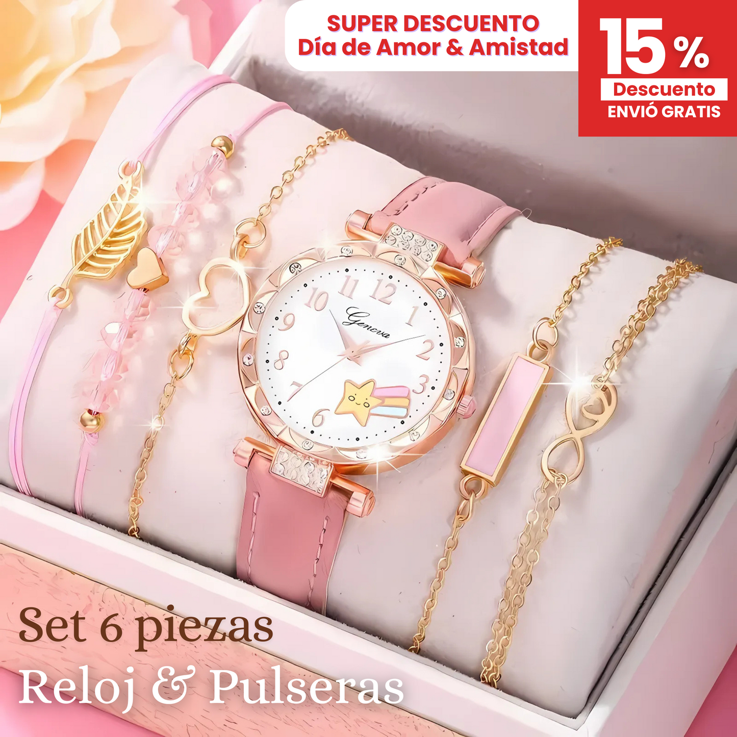 Set de 6 Piezas: Reloj y Pulseras Elegantes para Mujer