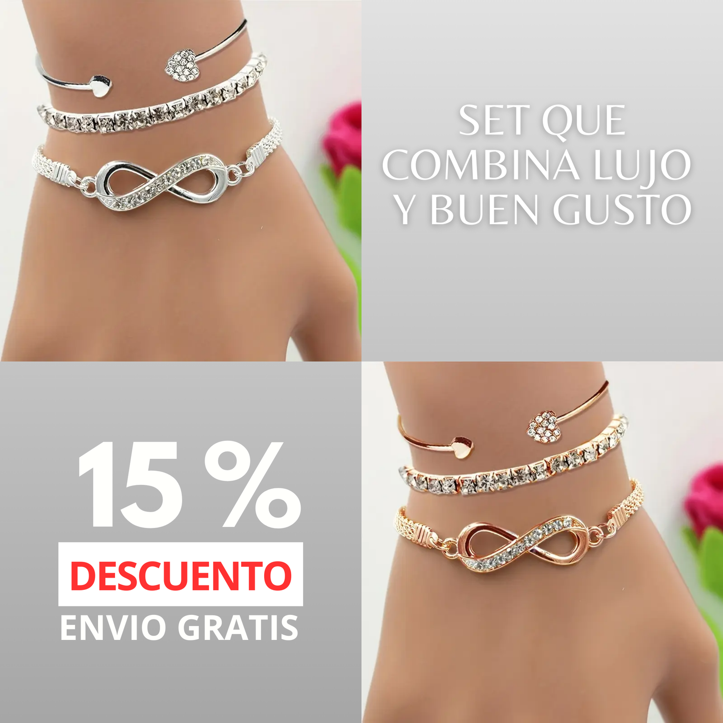 SET 3 PIEZAS PULSERAS DE PIEDRAS ELEGANTE