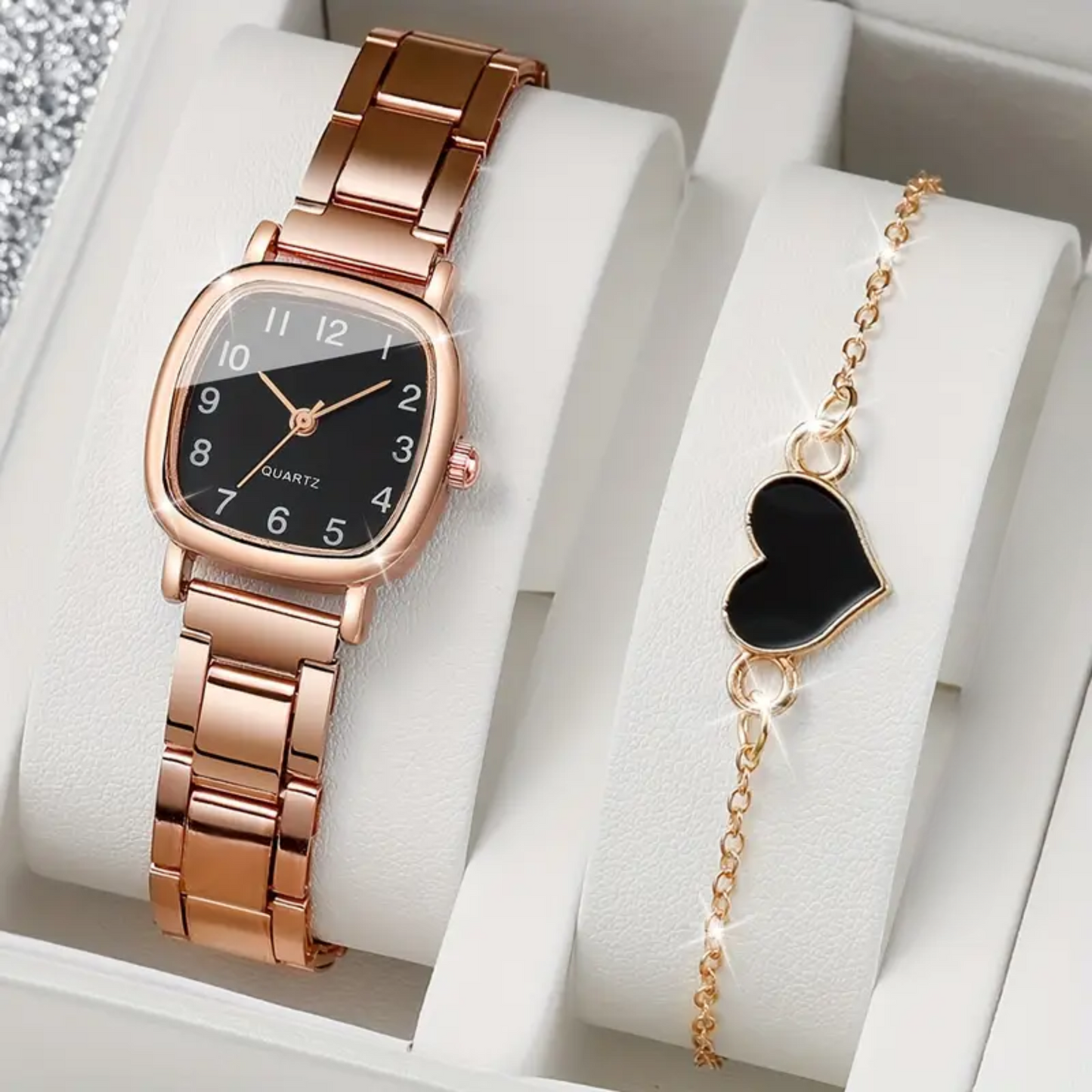 Reloj pulso cuadrado & pulsera de corazón