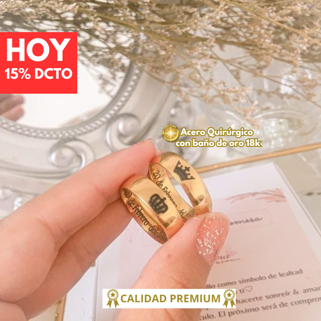 👑 Argollas Coronas del Amor | Grabado Personalizado con Tu Nombre y el de Tu Pareja💖