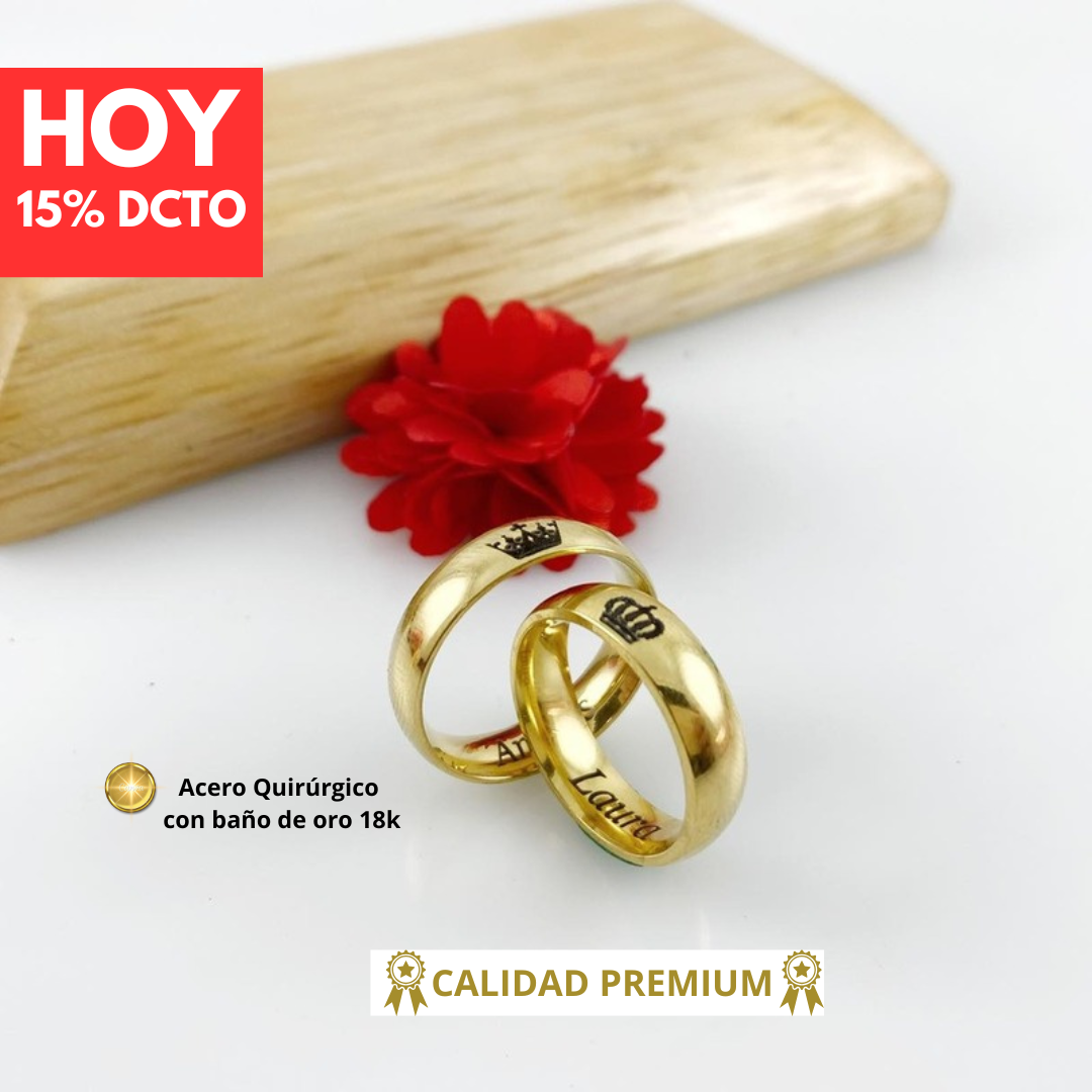 👑 Argollas Coronas del Amor | Grabado Personalizado con Tu Nombre y el de Tu Pareja💖