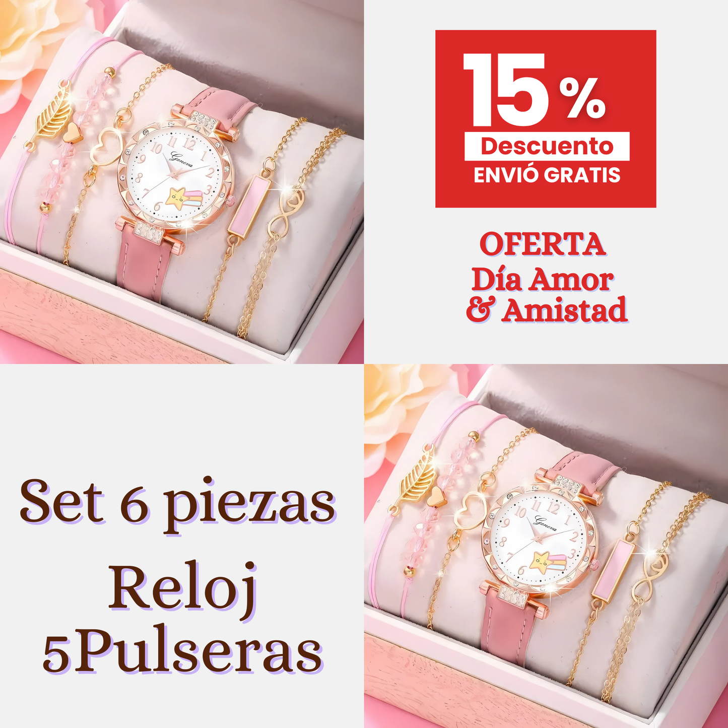 Set de 6 Piezas: Reloj y Pulseras Elegantes para Mujer