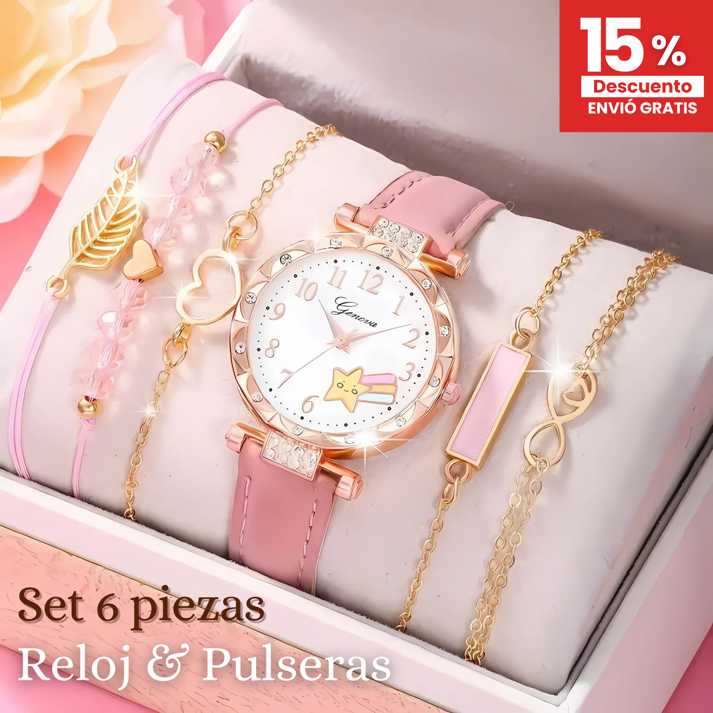 Set de 6 Piezas: Reloj y Pulseras Elegantes para Mujer