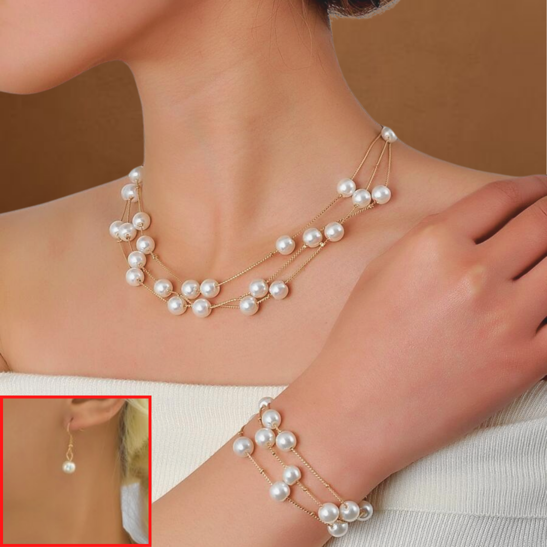 SET DE PERLAS-COLLAR, PULSERA & ARETES