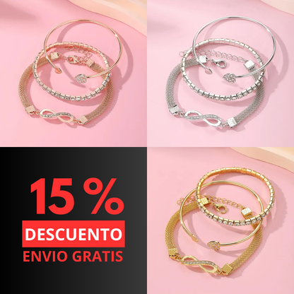 SET 3 PIEZAS PULSERAS DE PIEDRAS ELEGANTE
