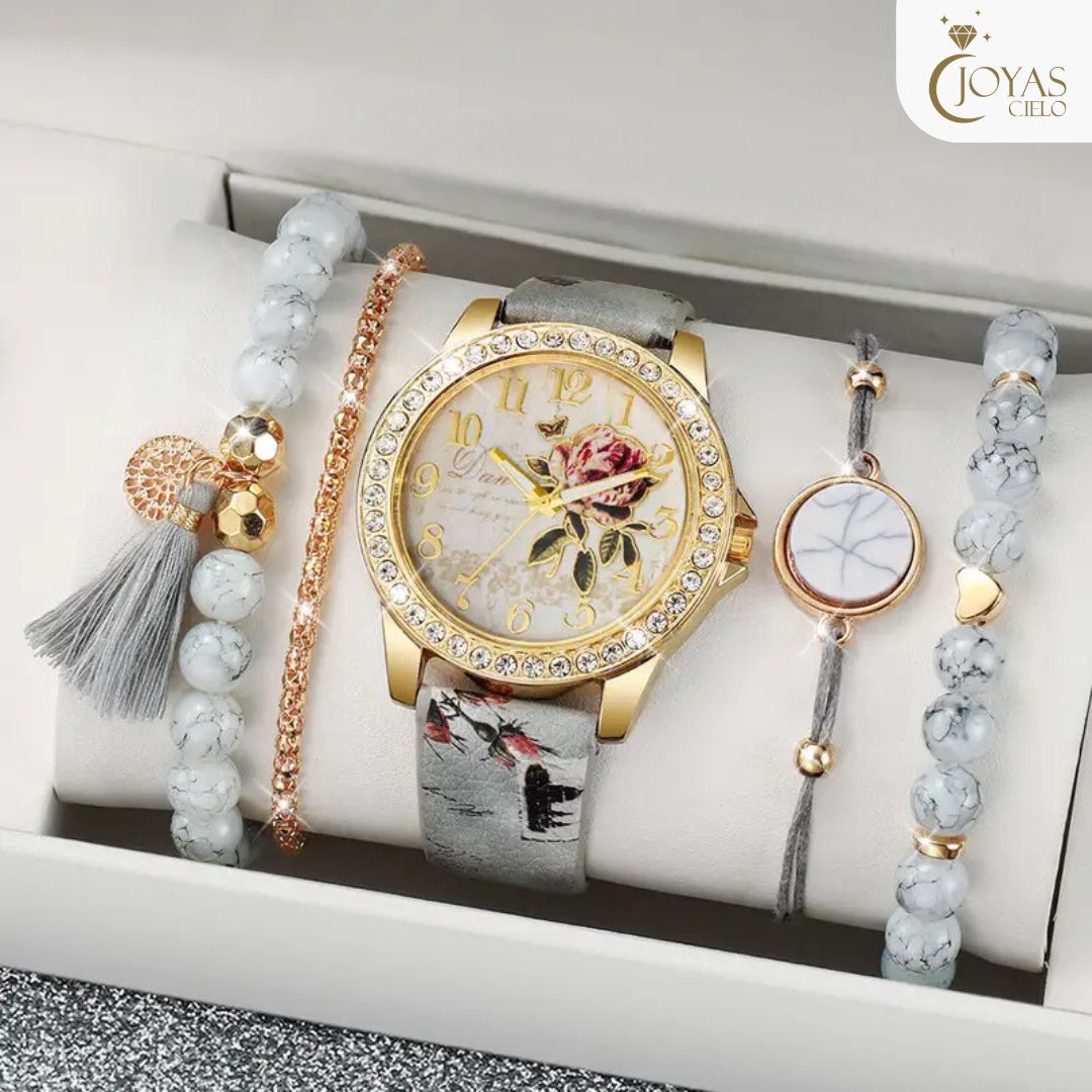 Set Reloj de Cuarzo para Mujer Elegante