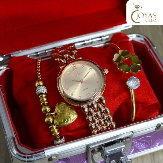 Set de Reloj y Pulseras con Estuche