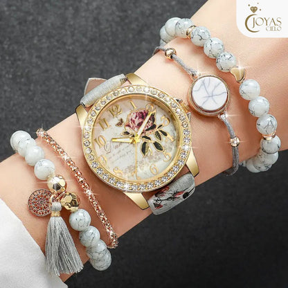 Set Reloj de Cuarzo para Mujer Elegante