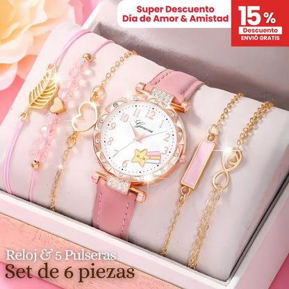 Set de 6 Piezas: Reloj y Pulseras Elegantes para Mujer