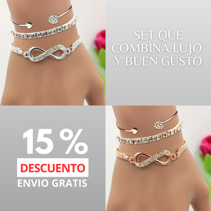 SET 3 PIEZAS PULSERAS DE PIEDRAS ELEGANTE