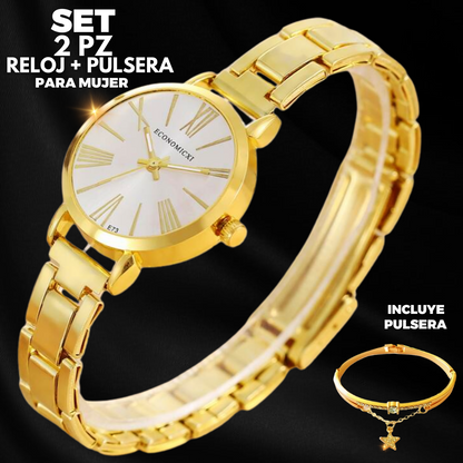 SET 2 PIEZAS GOLDEN ELEGANCE- RELOJ + PULSERA ESTRELLA💎