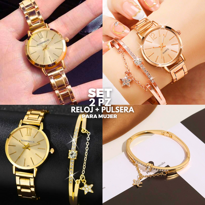 SET 2 PIEZAS GOLDEN ELEGANCE- RELOJ + PULSERA ESTRELLA💎