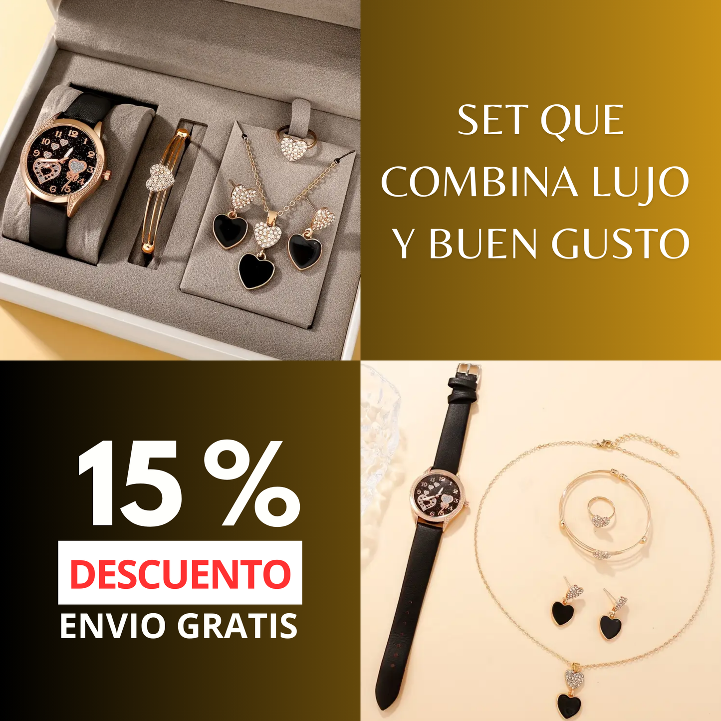 SET 5 PIEZAS CORAZON-NEGRO