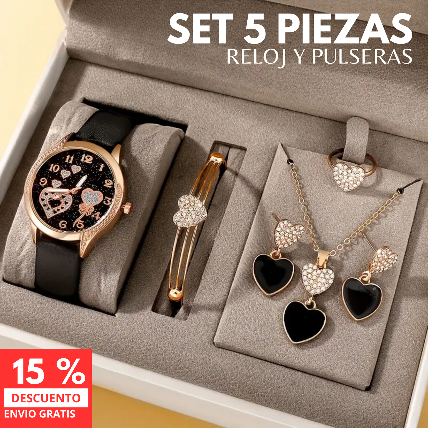 SET 5 PIEZAS CORAZON-NEGRO