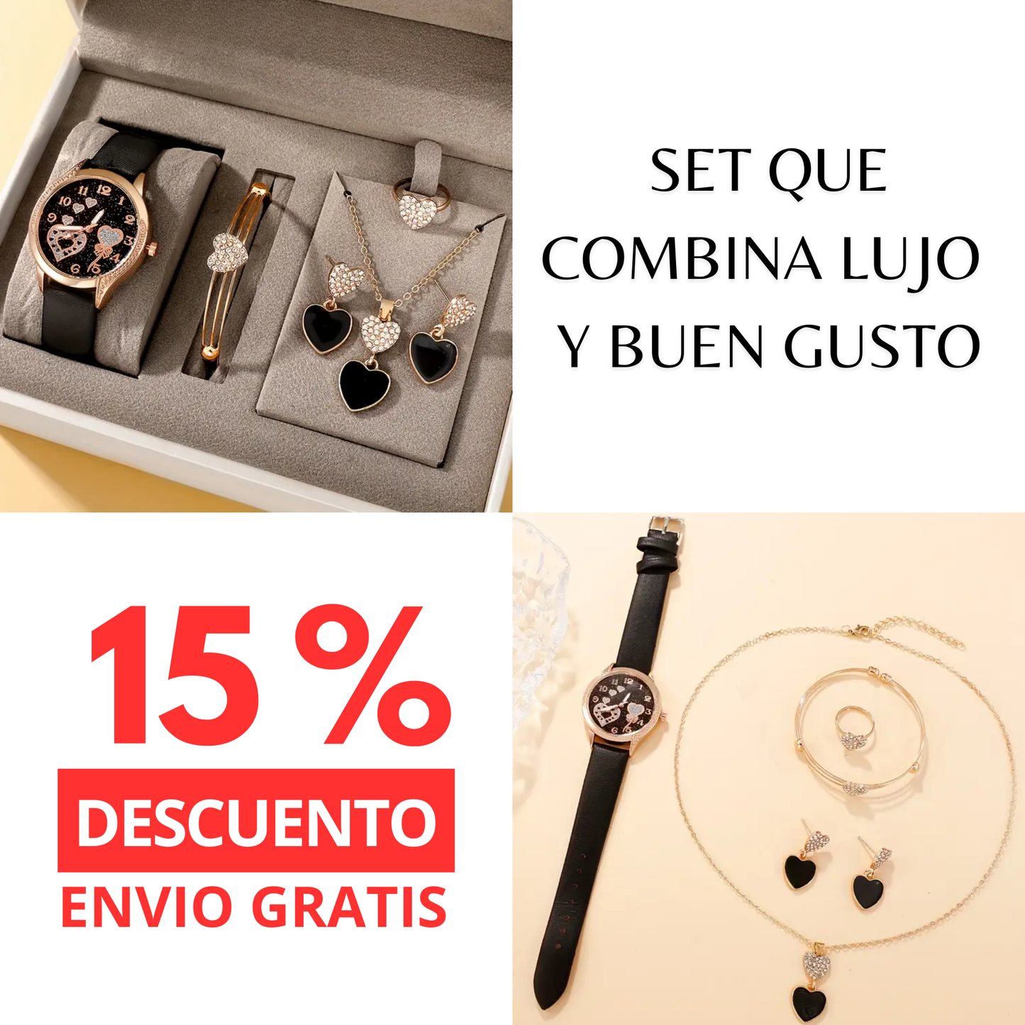 SET 5 PIEZAS CORAZON-NEGRO
